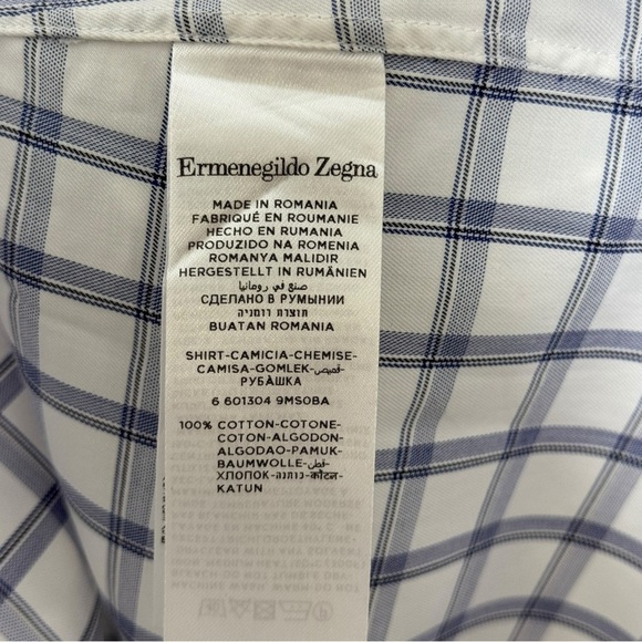 Ermenegildo Zegna Checkered Button Dress Shirt Size 42 Neck 16.5 Blue White - Picture 5 of 7